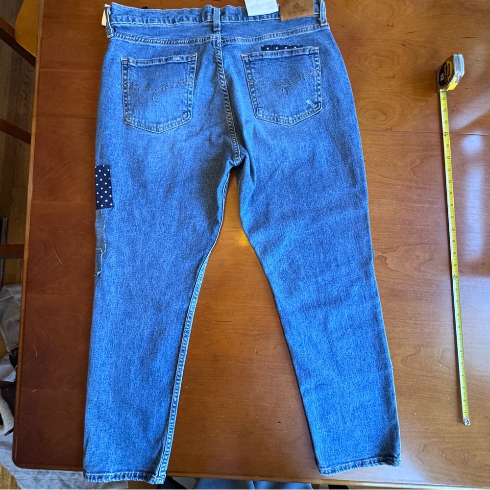 Lauren Ralph Lauren Patchwork Jeans Relaxed Tapered Ankle Jean Size 12 - Picture 9 of 16